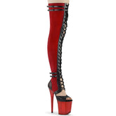 Pleaser FLAMINGO-3027 Red Faux Suede 8 Inch Heel, 4 Inch Platform Lace-Up Front Thigh, Side Zip